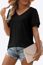 Swiss Dot Puff Sleeve V-neck Tee (7)