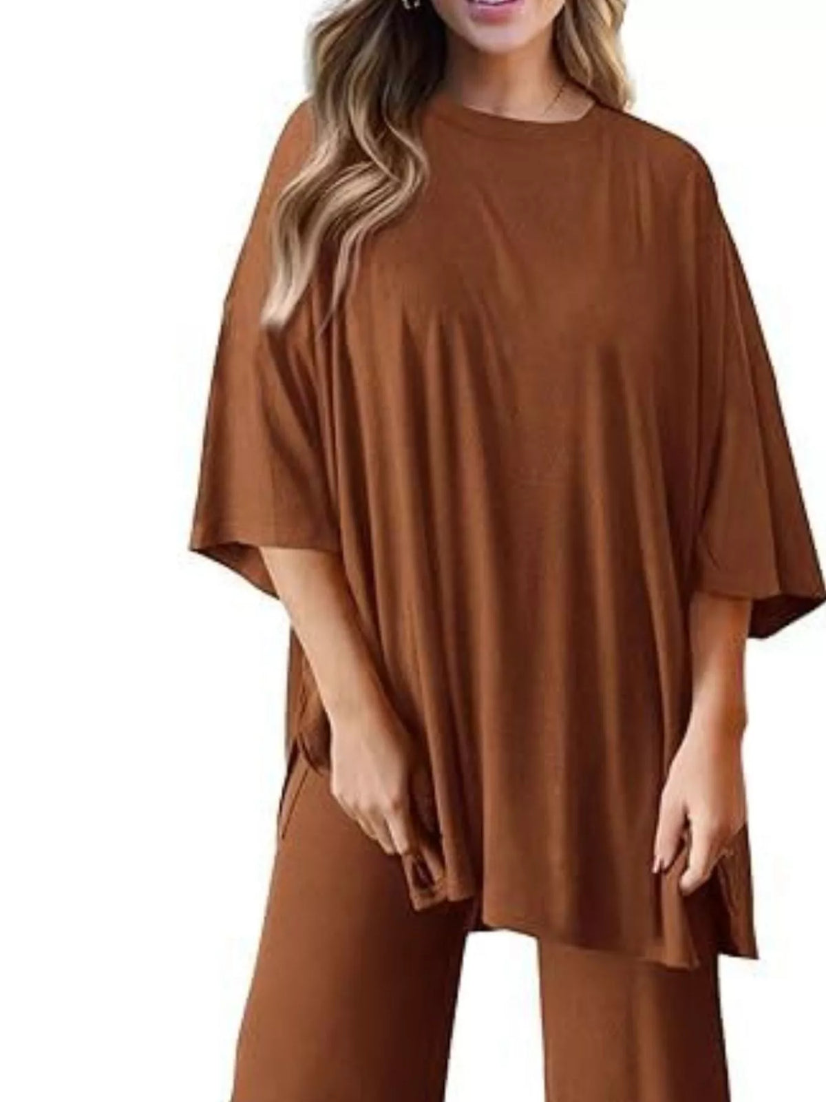 Slit Round Neck Top Pants Set (11)