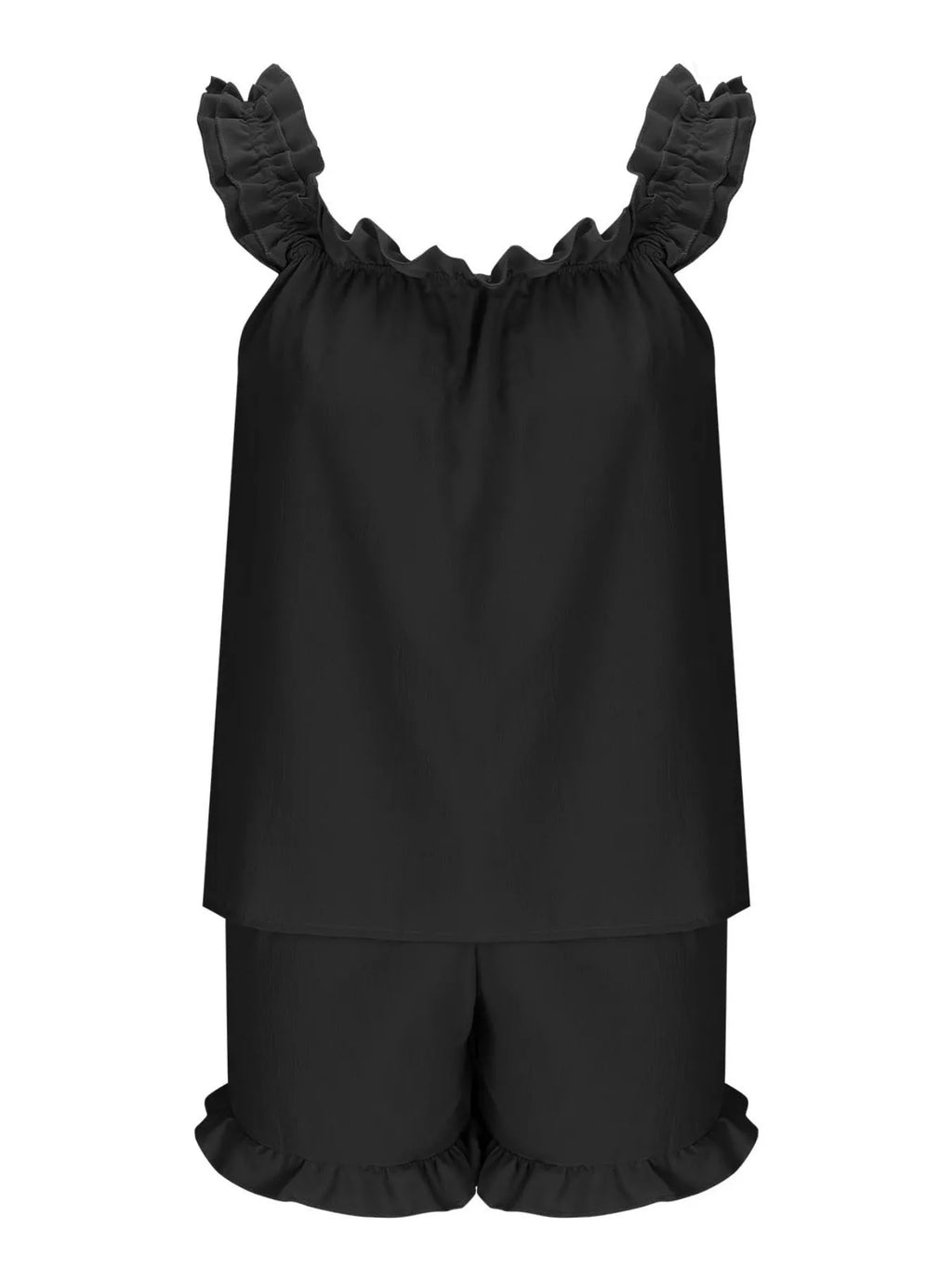 Ruffle Trim Sleeveless Top Shorts Set (14)