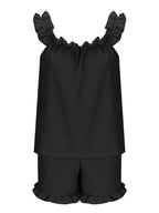 Ruffle Trim Sleeveless Top Shorts Set (14)