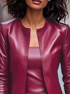 Open Front Leather Jacket Dress Set (8)