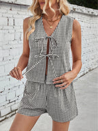 Gingham Print Tie Front Top Shorts Set (5)