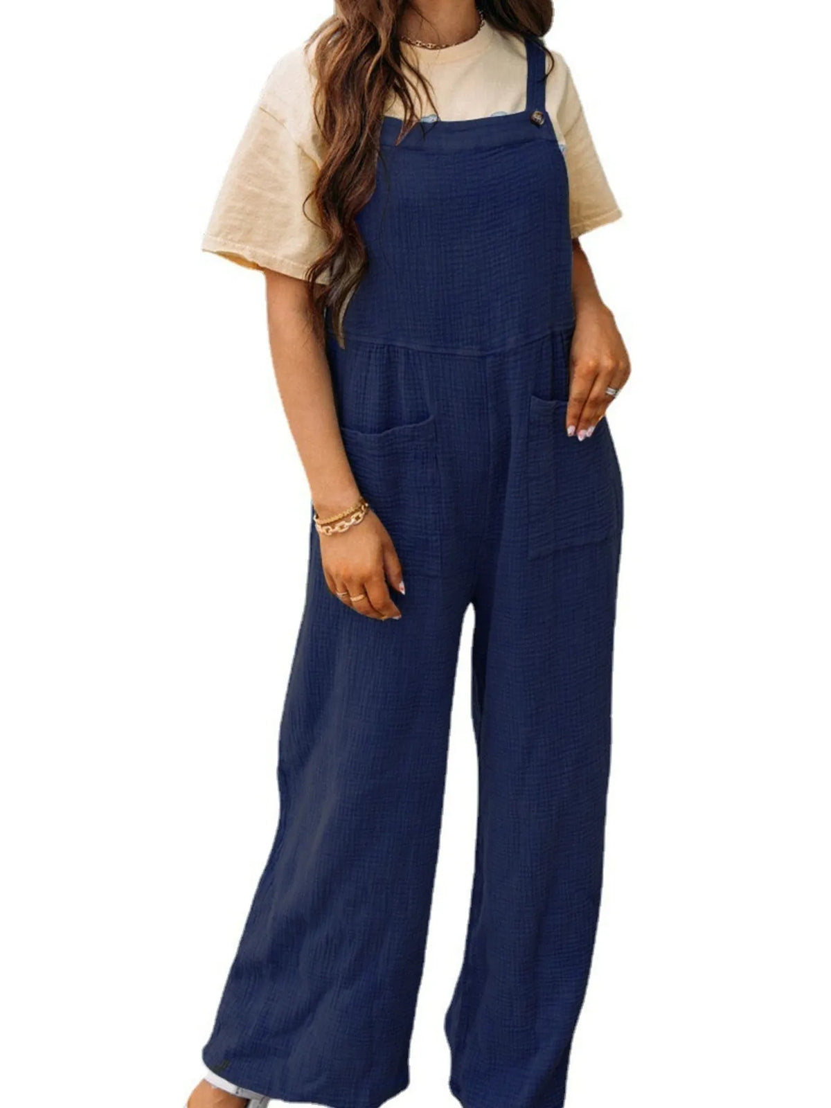 Full Size Casual Wide Leg Textured Overalls Plus (30)