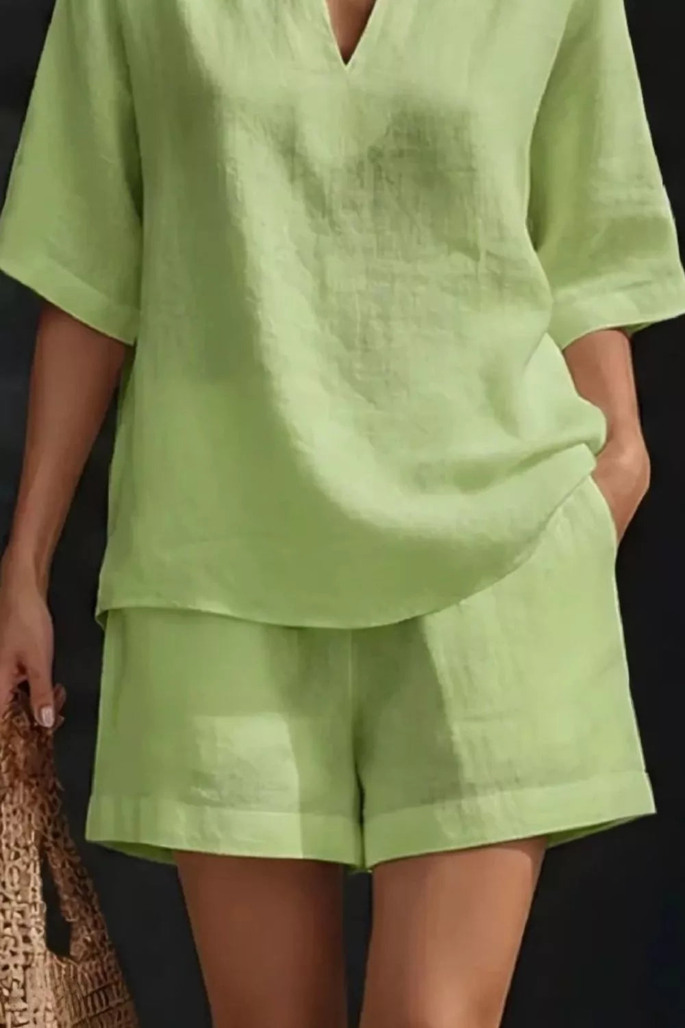 Notched Half Sleeve Top Shorts Set (9)
