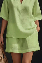 Notched Half Sleeve Top Shorts Set (9)