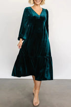 V-neck Long Sleeve Midi Velvet Dress (14)