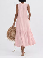 Full Size V-neck Button Front Sleeveless Midi Dress Plus (23)