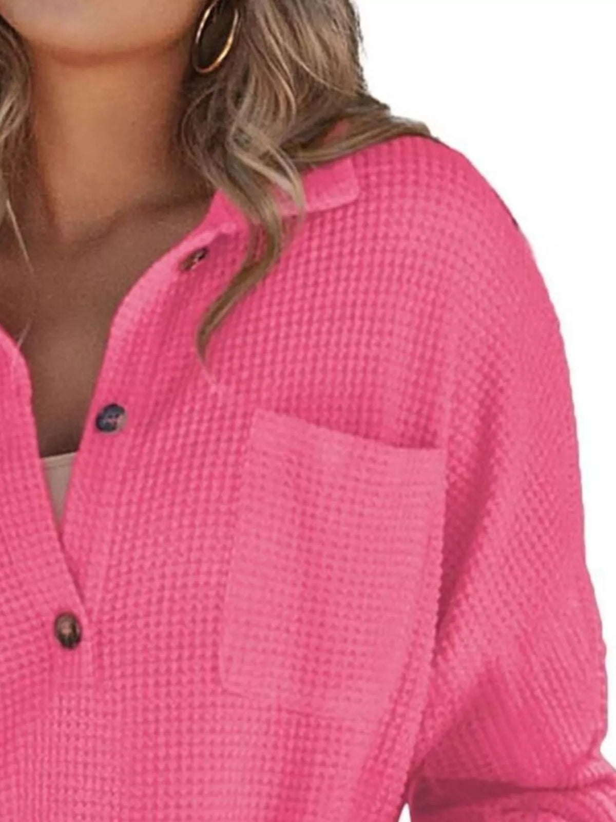 Casual Waffle Knit Button Detail Blouse (18)