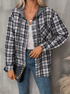 Hooded Plaid Button-up Shirt