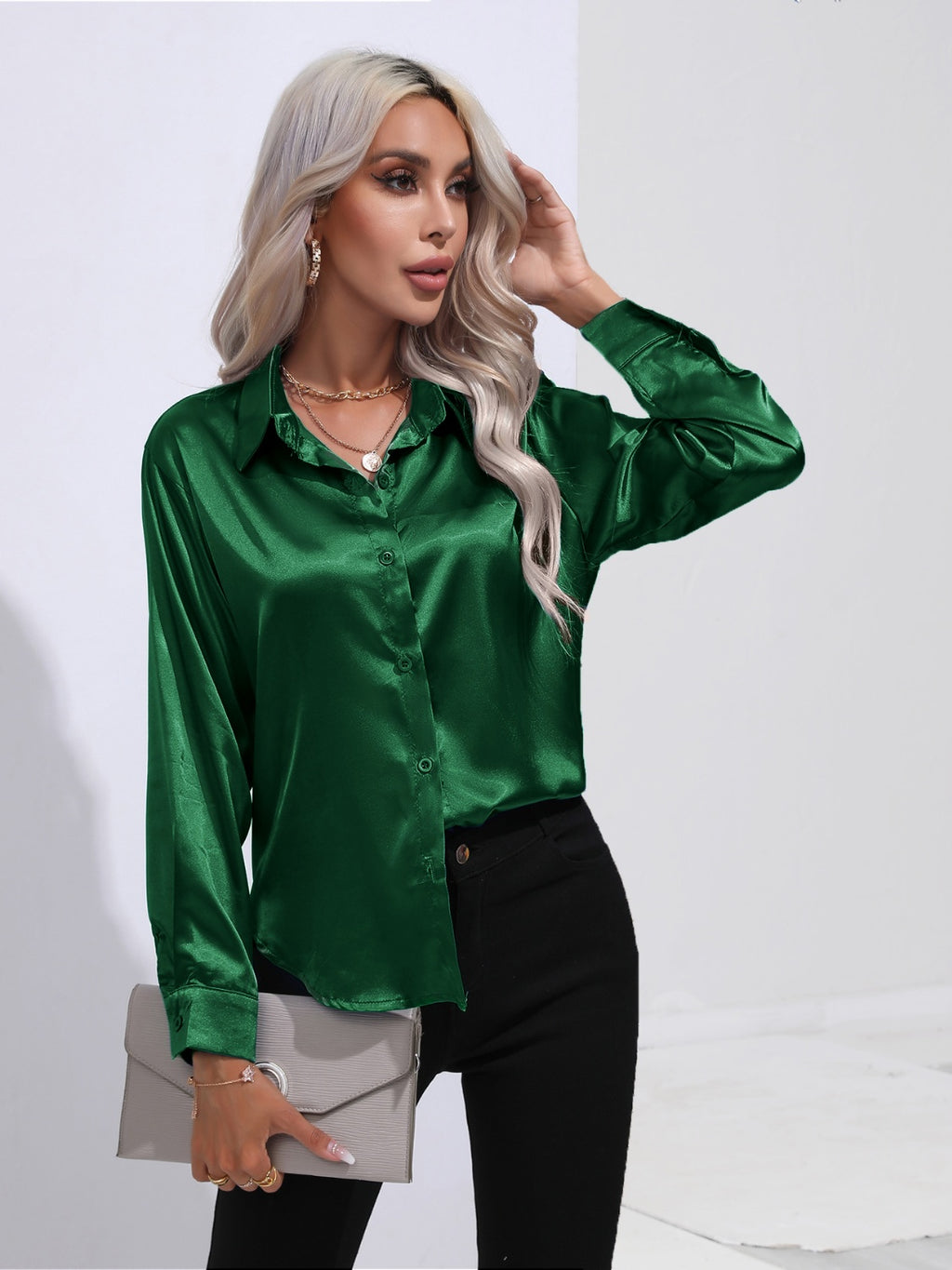Collared Neck Buttoned Long Sleeve Shirt (26)