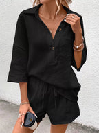 Button Detail Top Shorts Set (12)