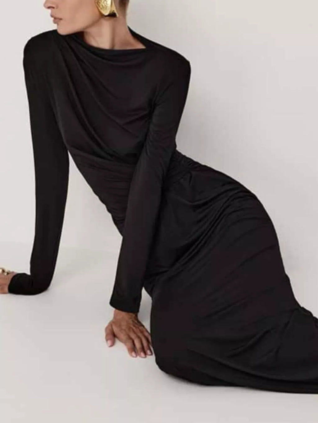 Ruched Long Sleeve Bodycon Maxi Dress (10)