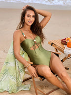 Cutout Sweetheart Neck One-piece Swimwear Cover-up Swim Set (2)