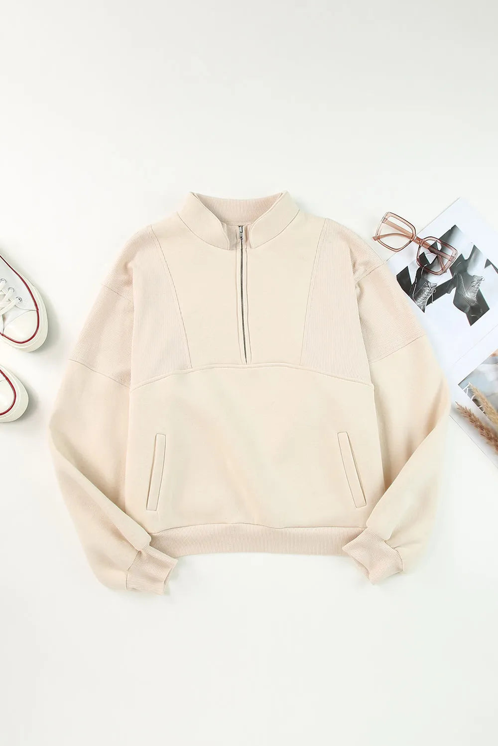 Half Zip Drop Shoulder Long Sleeve Sweatshirt (11)