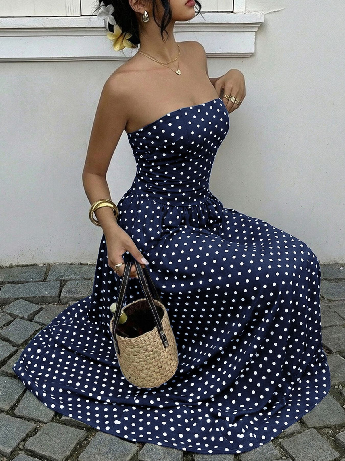 Polka Dot Tube A-line Dress (3)