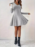 V-neck Ribbed Knit A-line Dress (29)