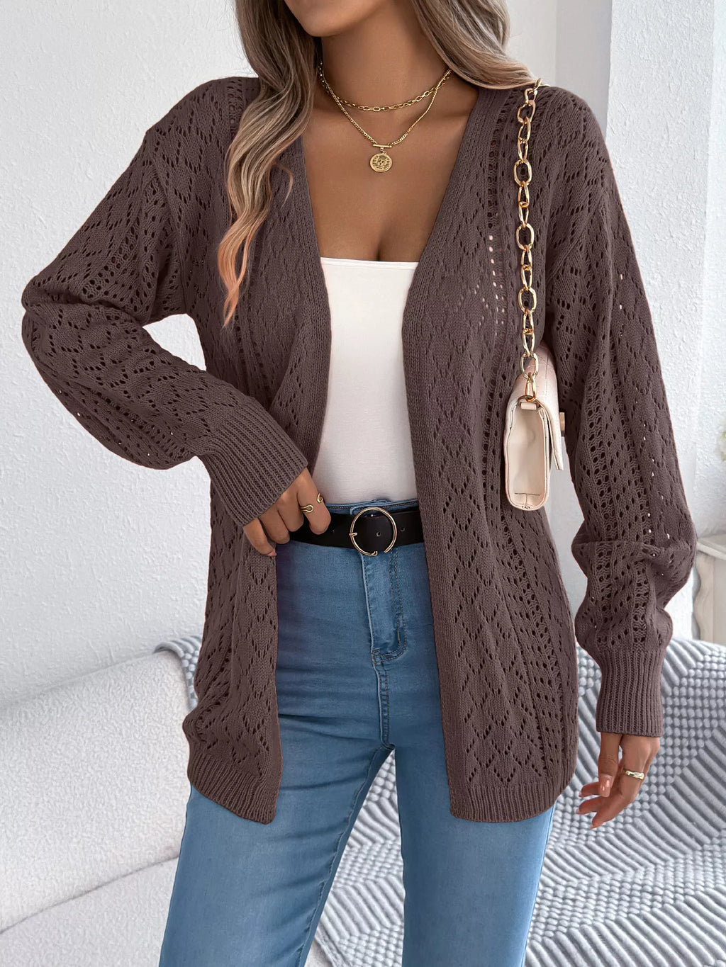 Openwork Open-front Long Sleeve Cardigan (11)