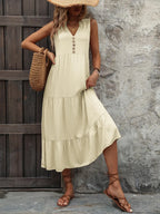 Decorative Button Notched Sleeveless Dress (23)