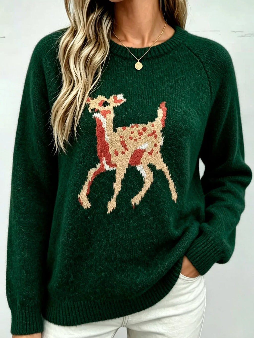 Deer Pattern Raglan Sleeve Sweater (13)