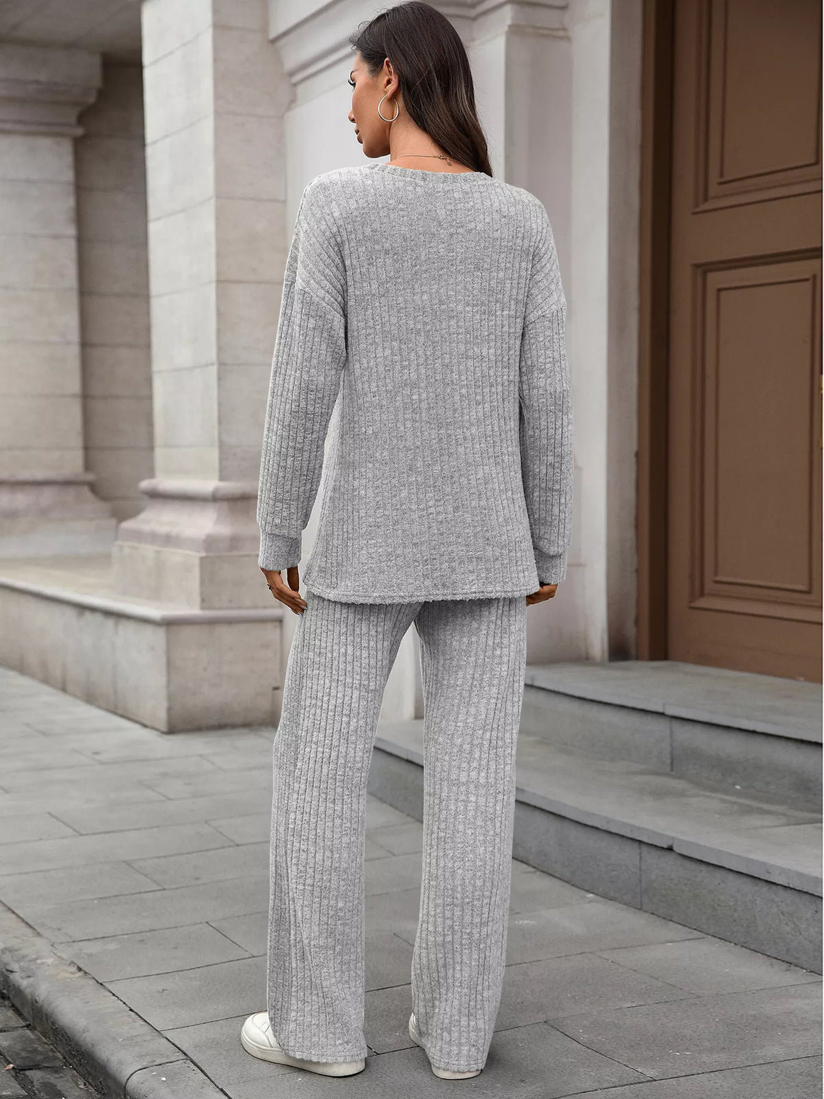 Ribbed Round Neck Top Pants Set (27)