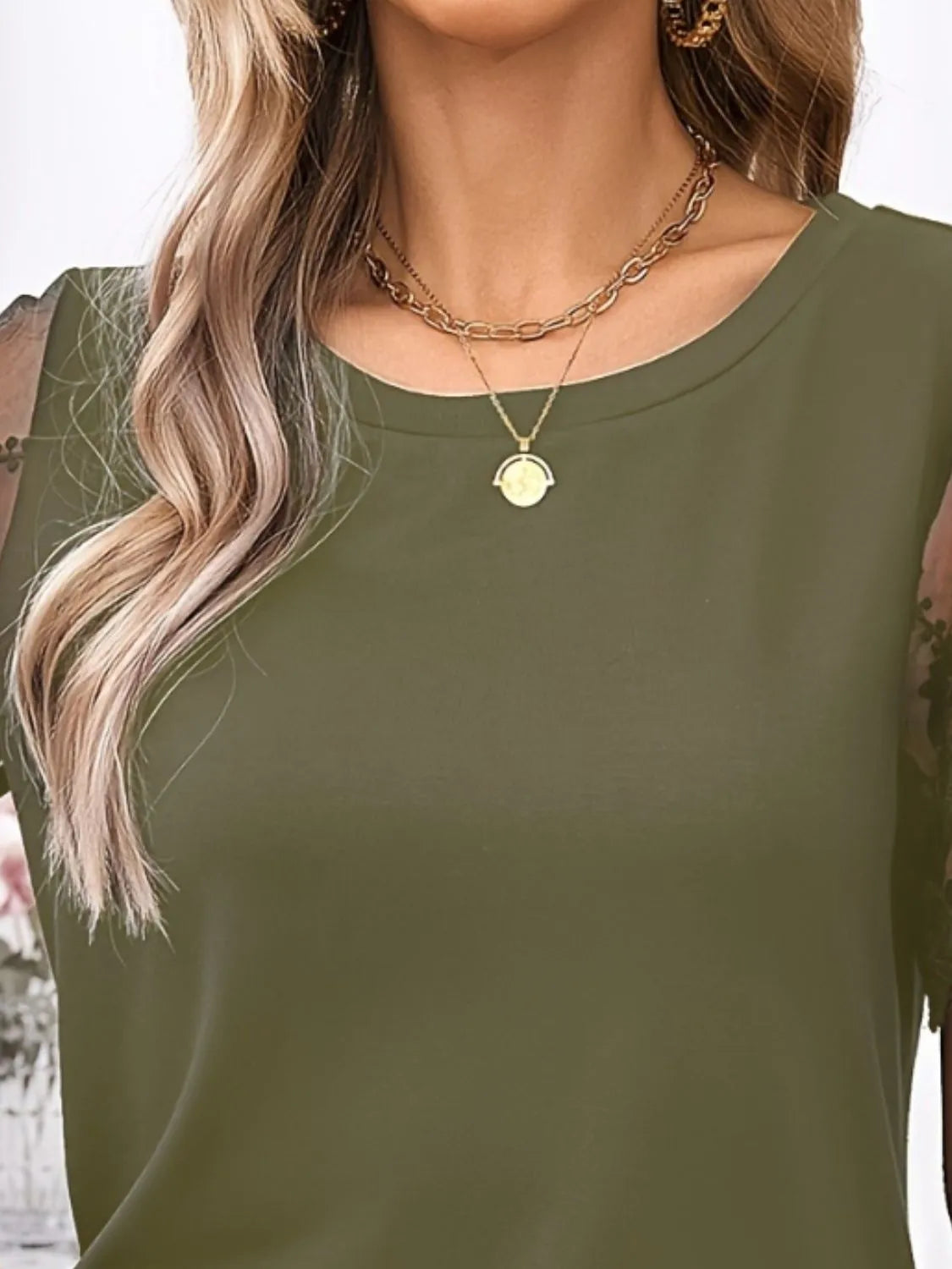 Lace Detail Round Neck Short Sleeve T-shirt (13)