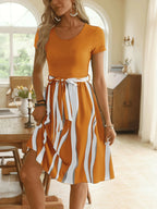 Striped Short Sleeve Tie Waist Dress (25)