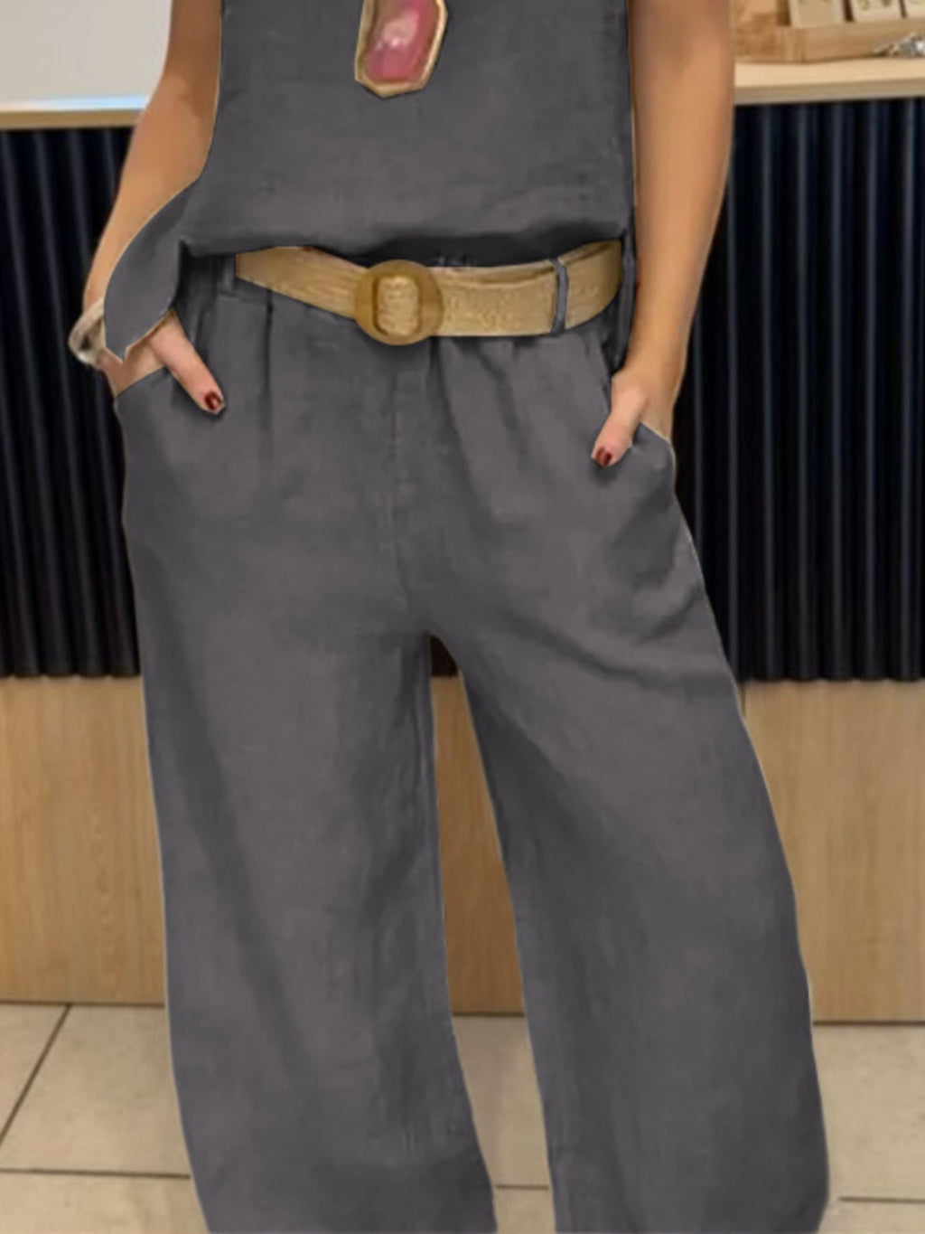 Full Size Round Neck Tank Pants Set Plus (15)