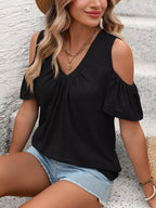 Cold Shoulder V-neck T-shirt (2)