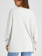 Waffle Knit Round Neck Long Sleeve T-shirt (10)