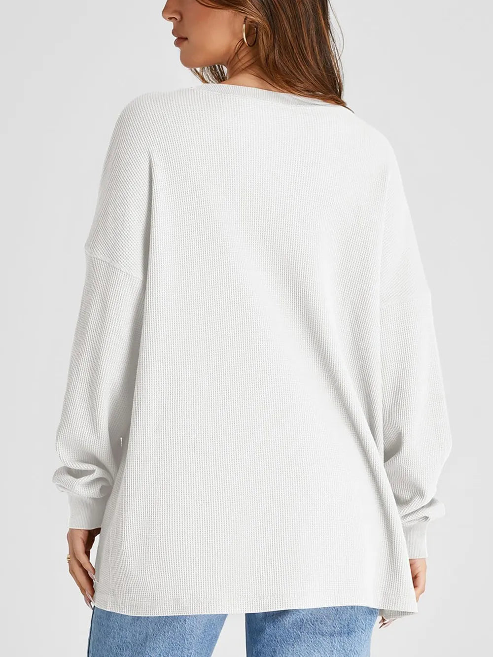 Waffle Knit Round Neck Long Sleeve T-shirt (10)