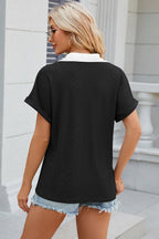Eyelet Johnny Collar Short Sleeve T-shirt (20)