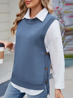Buttoned Round Neck Sweater Vest (22)