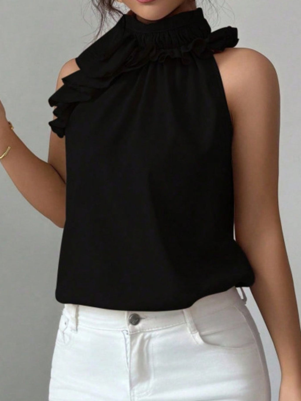 Ruffle High Neck Sleeveless Top (20)