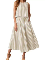 Striped Sleeveless Top Midi Skirt Two-piece Set (9)