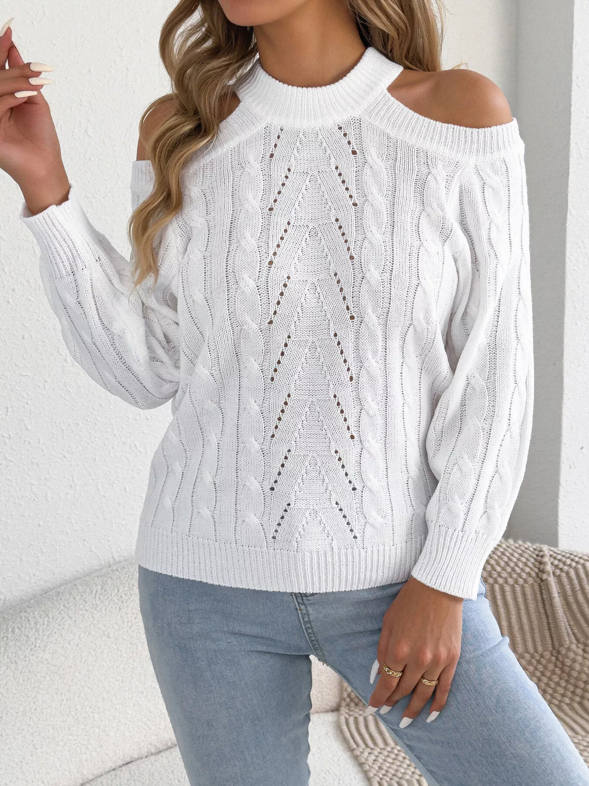 Cold Shoulder Cable Knit Sweater (11)