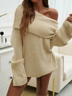 Off-shoulder Extra-long Sleeve Sweater (4)