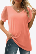 Swiss Dot Puff Sleeve V-neck Tee (23)