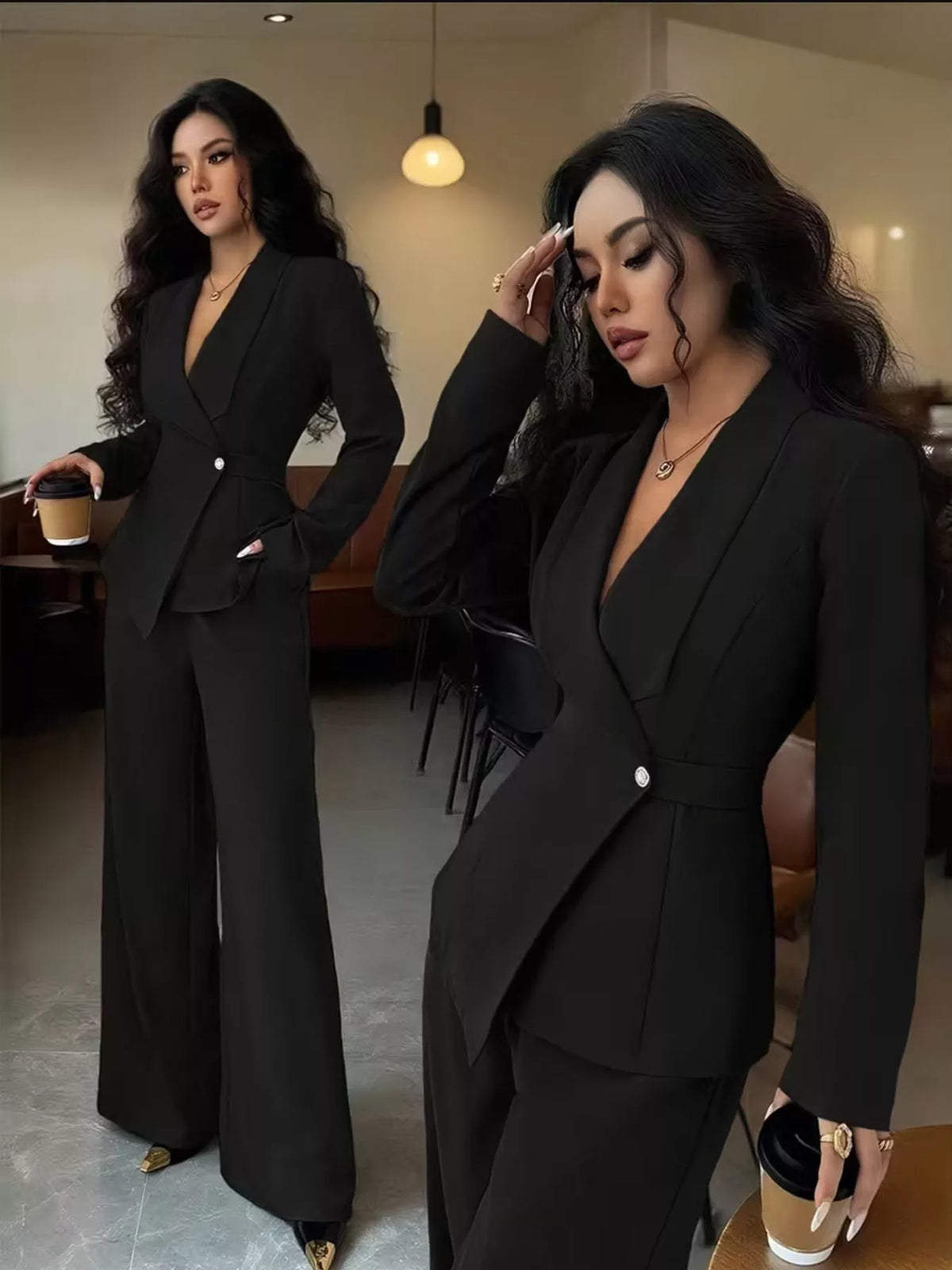 One Button Blazer Pants Set (35)