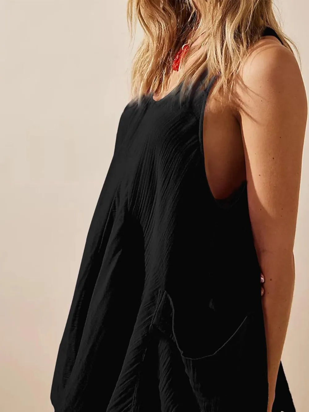 Tied Scoop Neck Wide Strap Mini Dress (3)