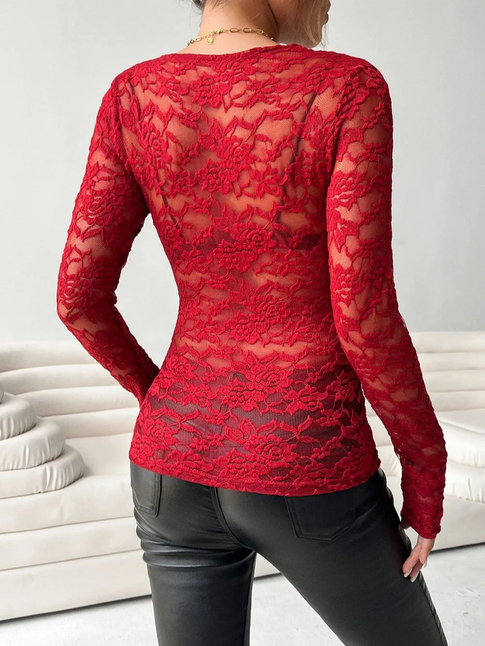 V-neck Long Sleeve Lace Top (20)