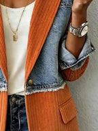 Full Size Patchwork Denim Ribbed Blazer Plus (8)