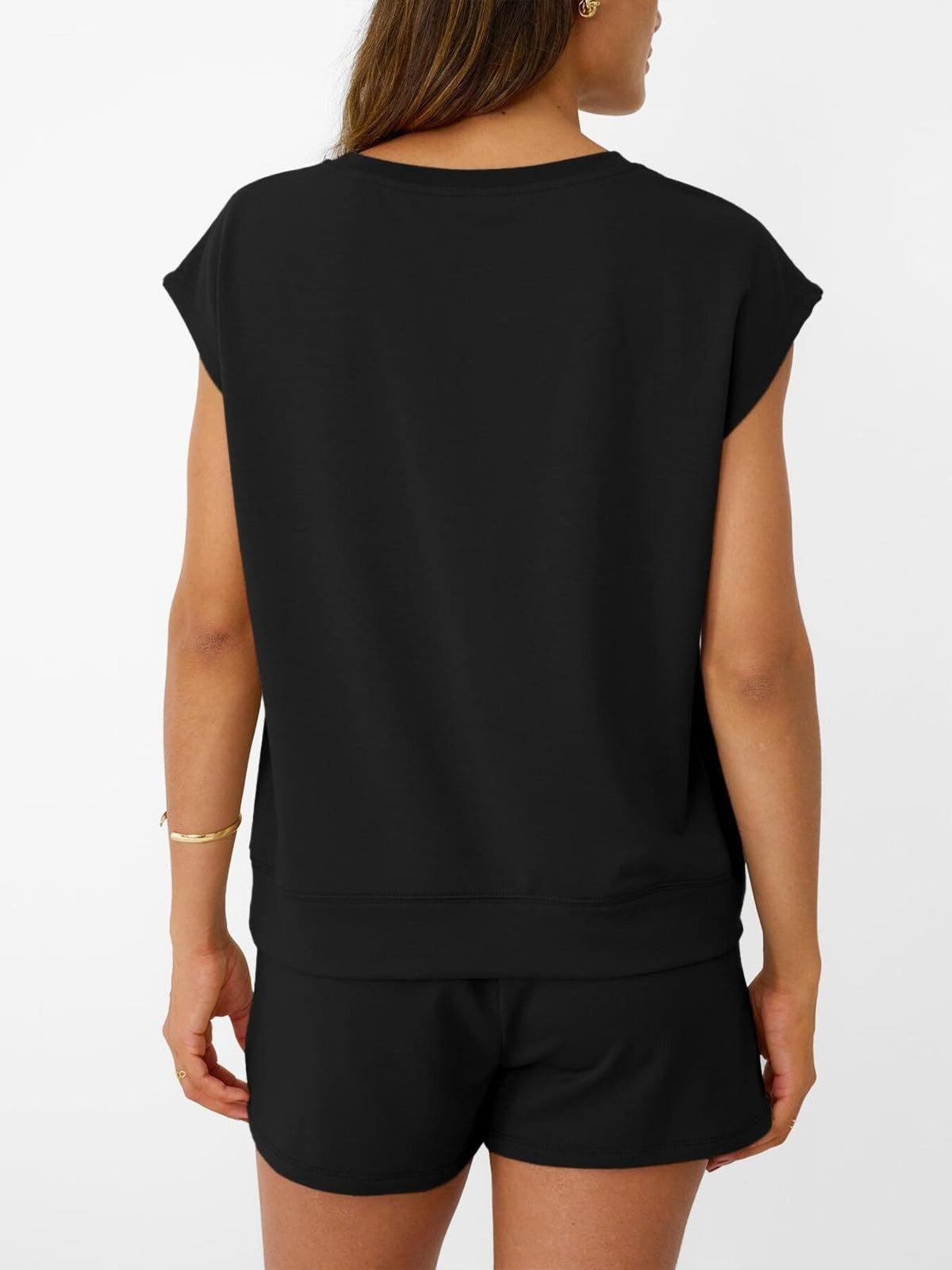 Round Neck Cap Sleeve Top Shorts Set (9)