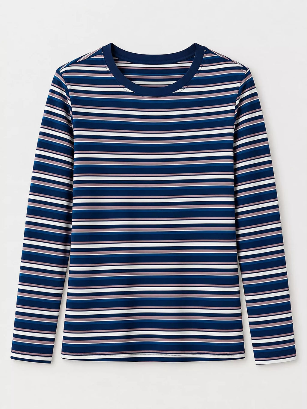 Full Size Long Sleeve Striped Crew Neck Casual T-shirt Plus (3)