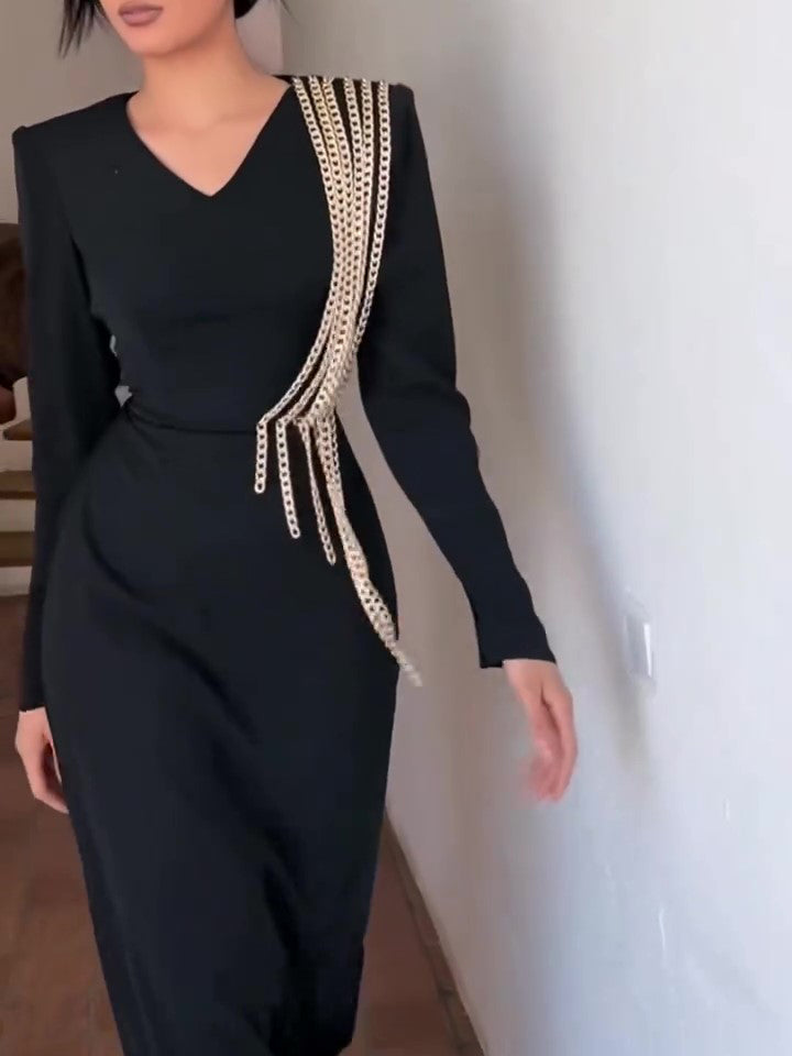Long Sleeve Chain Maxi Dress photo 1