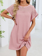 Lace Round Neck Short Sleeve T-shirt Dress (25)