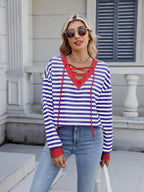 Lace-up Striped Long Sleeve T-shirt (23)