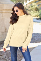 Full Size Ribbed Exposed Seam Mock Neck Knit Top (10)