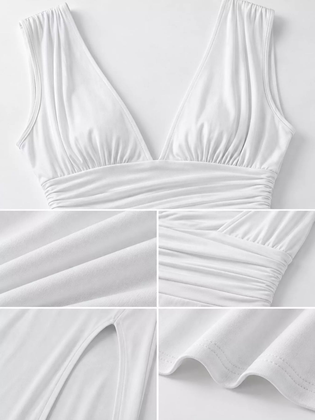 Sleeveless Deep V-neck Ruched High Slit Bodycon Dress (8)