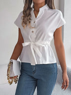Notched Short Sleeve Blouse (4)