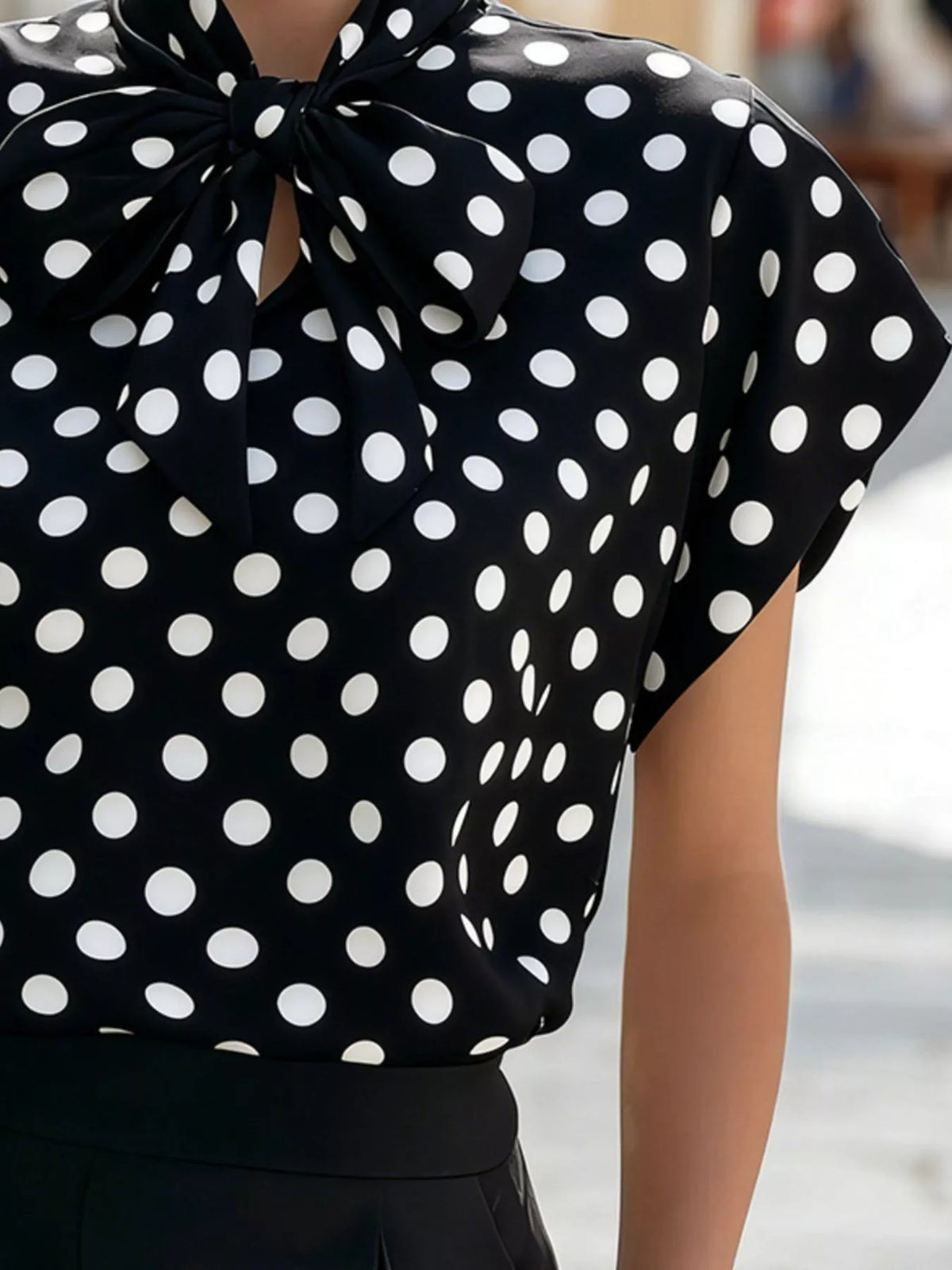 Polka Dot Tie Neck Blouse (9)